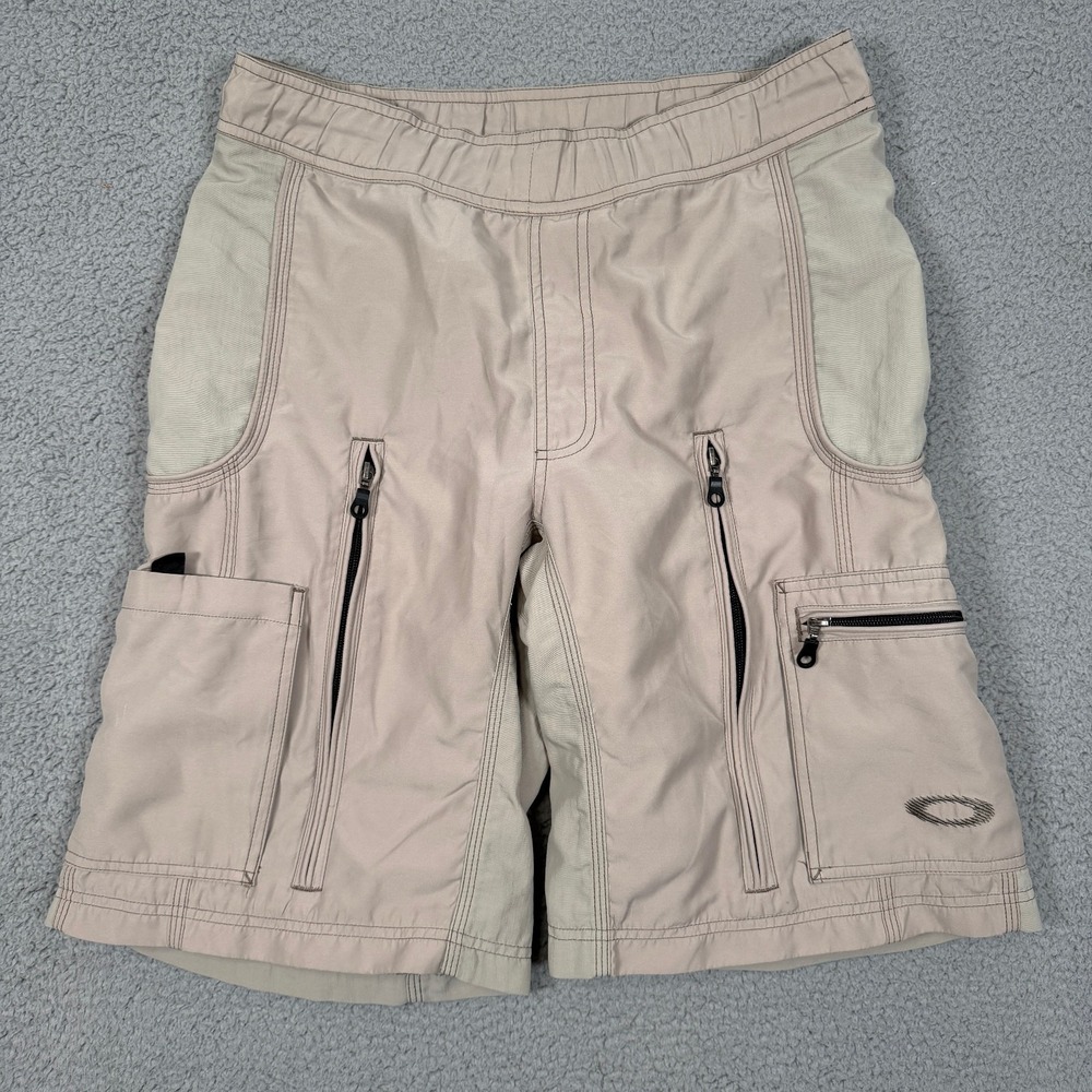 Vintage Oakley Software Shorts Mens M Tan Cargo Techwear Streetwear Zip 90s Y2K